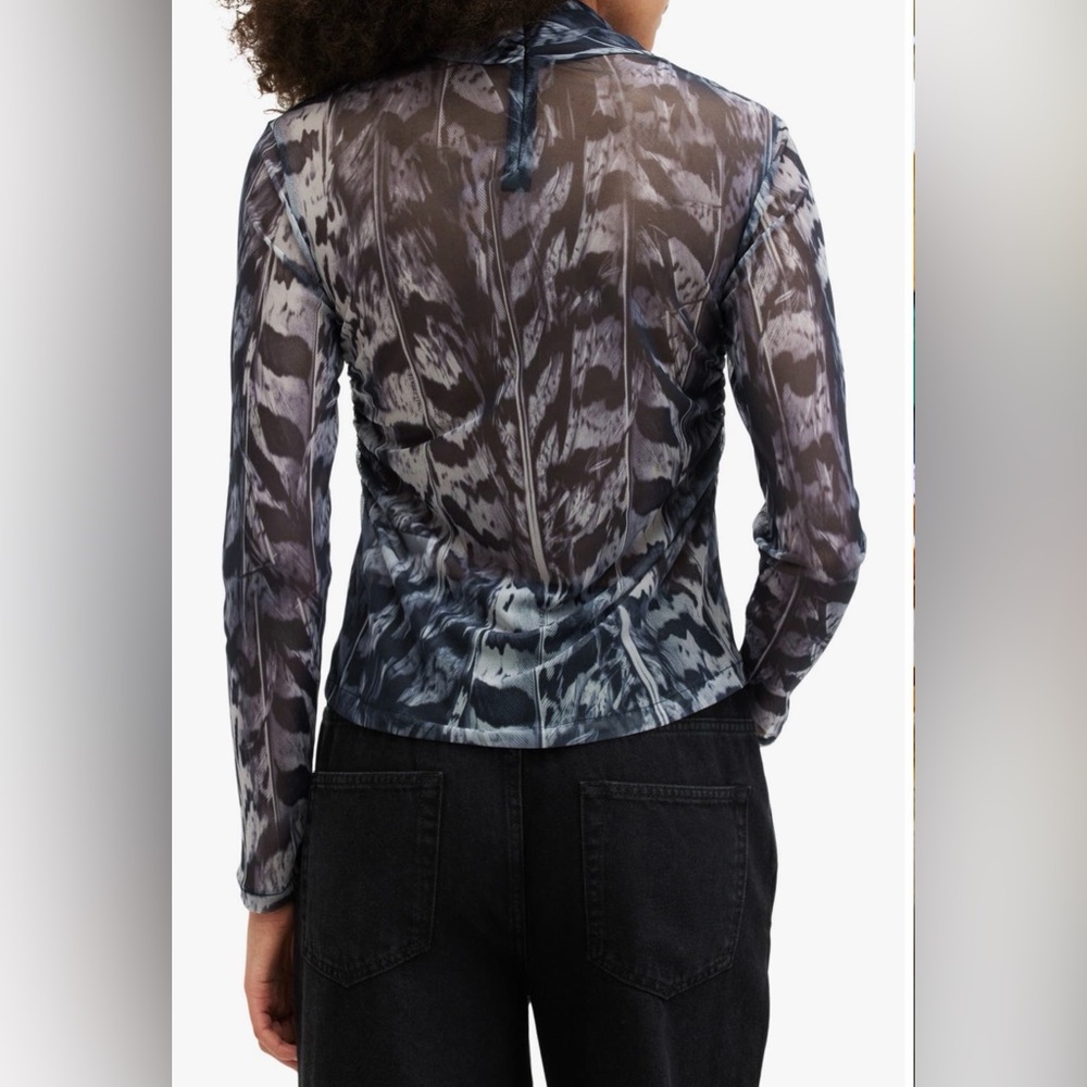 AllSaints Tia Long Sleeve Mesh Top | Blue | Size 10 - Picture 2 of 7